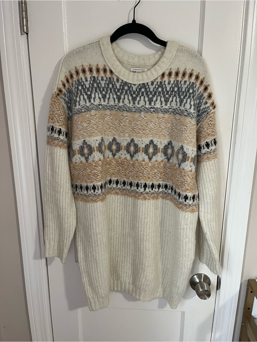Cream and Tan Fair Isle Knit Sweater